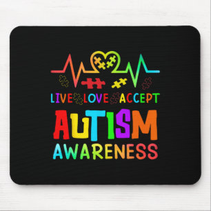 Live Love Accept Autism Awareness Rainbow Heart De Mouse Pad