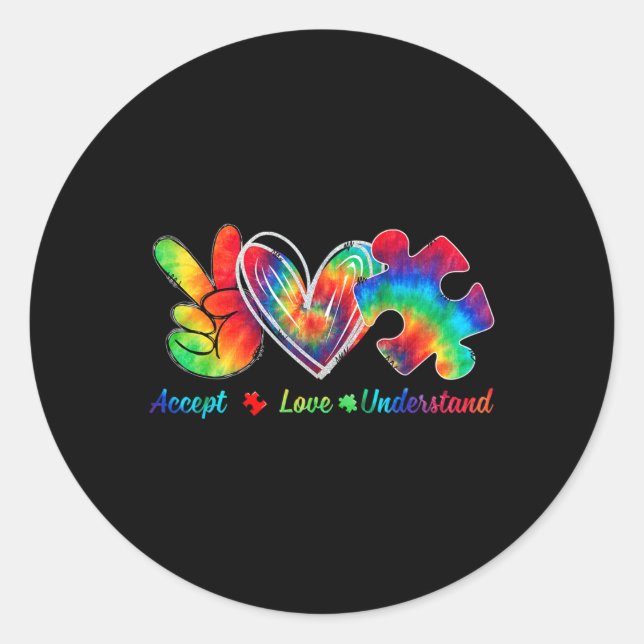 Live Love Accept Autism Awareness Support Acceptan Classic Round Sticker (Front)