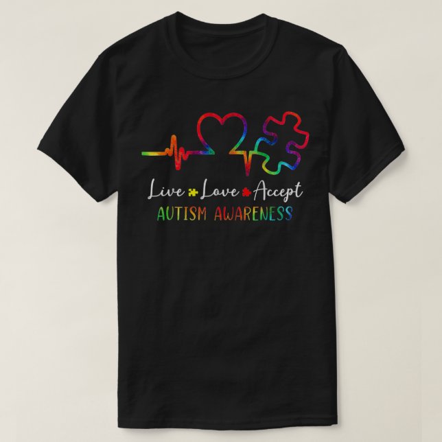 Live Love Accept Autism Awareness  T-Shirt (Design Front)