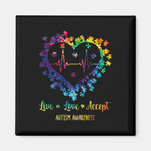 Live Love Accept Autism Awareness Tie Dye Autism H Magnet