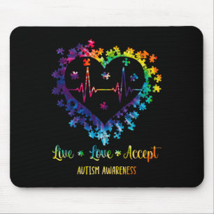 Live Love Accept Autism Awareness Tie Dye Autism H Mouse Pad