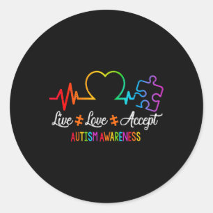 Live Love Accept Autism Awareness Tie Dye Puzzle H Classic Round Sticker
