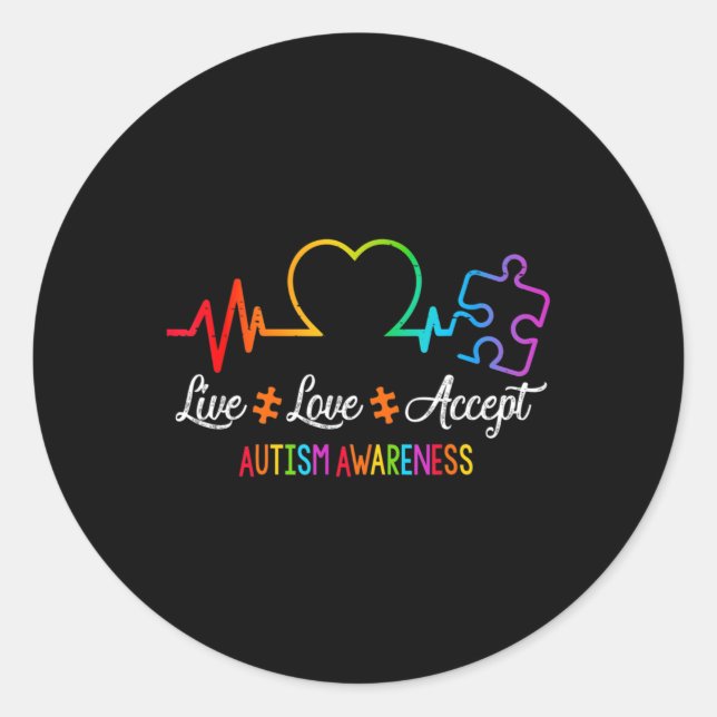 Live Love Accept Autism Awareness Tie Dye Puzzle H Classic Round Sticker (Front)
