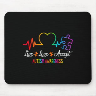 Live Love Accept Autism Awareness Tie Dye Puzzle H Mouse Pad