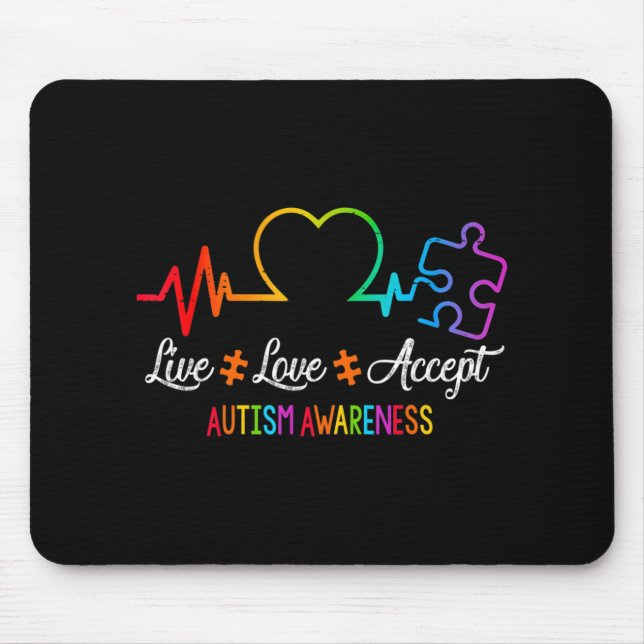 Live Love Accept Autism Awareness Tie Dye Puzzle H Mouse Pad (Front)