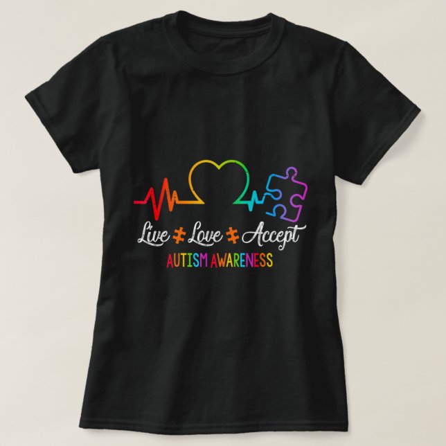 Live Love Accept Autism Awareness Tie Dye Puzzle H T-Shirt (Design Front)
