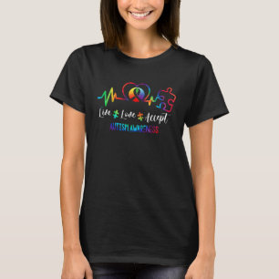 Live Love Accept Autism Awareness Tie Dye Puzzle H T-Shirt