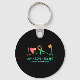 Live Love Accept Autism Month Tie Dye Men Women Ki Key Ring