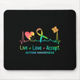 Live Love Accept Autism Month Tie Dye Men Women Ki Mouse Pad