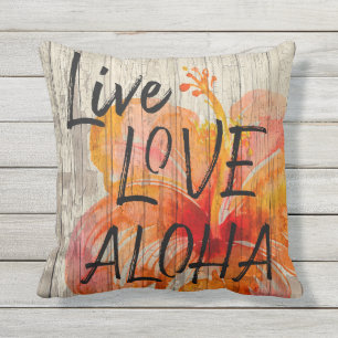 Live Love Aloha Hibiscus Beach Sign Cushion