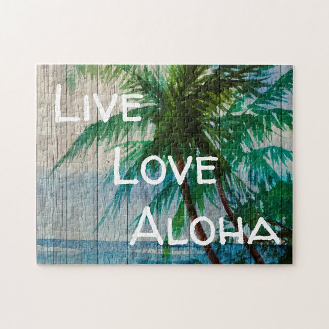 Live Love Aloha Palm Tree Beach Sign Jigsaw Puzzle (Horizontal)