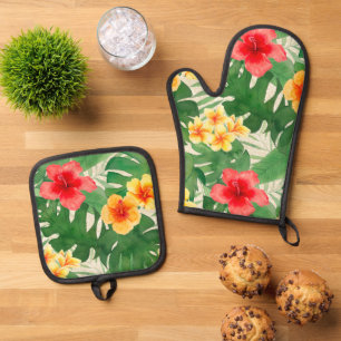 Live Love Aloha Palm Tree Beach Sign Oven Mitt & Pot Holder Set