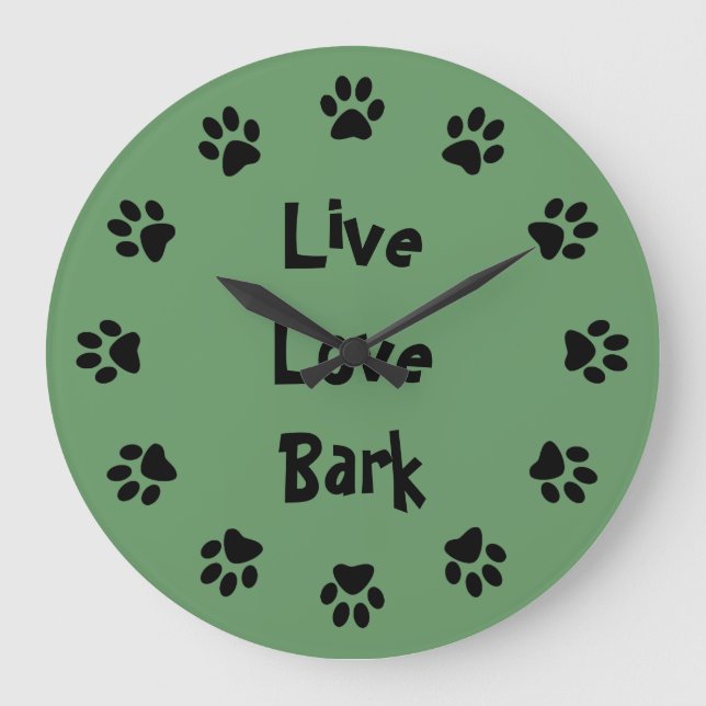 Live Love Bark Paw Prints Wall Clock (Front)