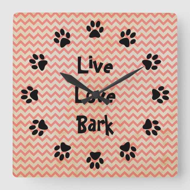 Live Love Bark Red Chevron Wall Clock (Front)