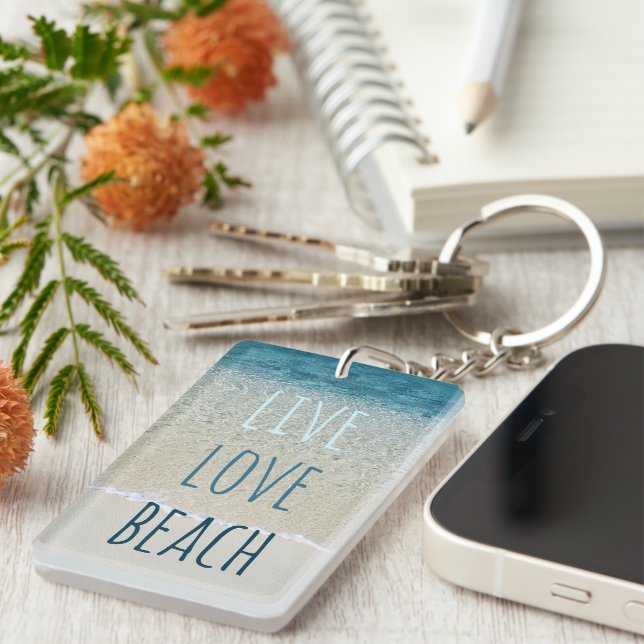 Live Love Beach Turquoise Blue Ocean Surf Waves Key Ring (Front Right)