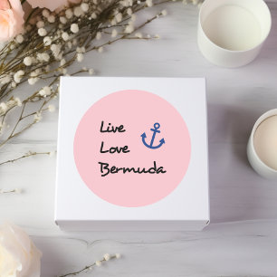 Live Love Bermuda Script Text with Anchor Classic Round Sticker