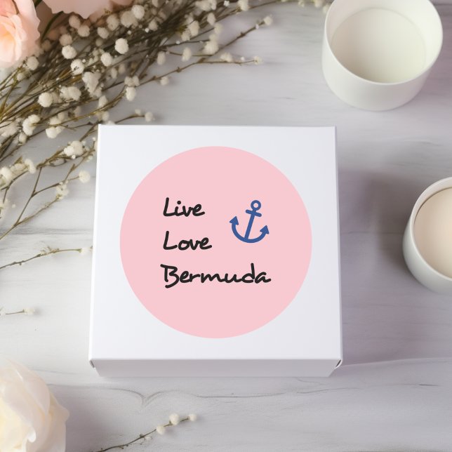 Live Love Bermuda Script Text with Anchor Classic Round Sticker (Creator Uploaded)