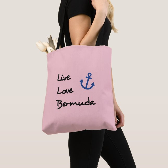 Live Love Bermuda Script Text with Anchor Tote Bag (Close Up)