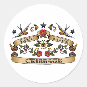 Live Love Cribbage Classic Round Sticker