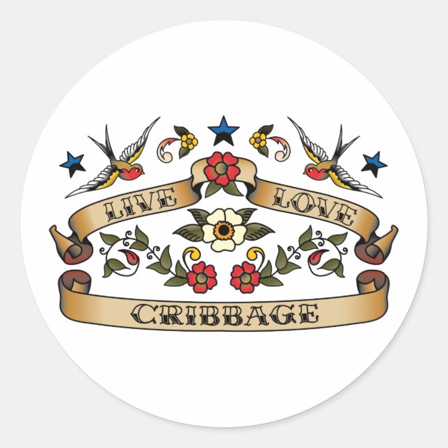Live Love Cribbage Classic Round Sticker (Front)