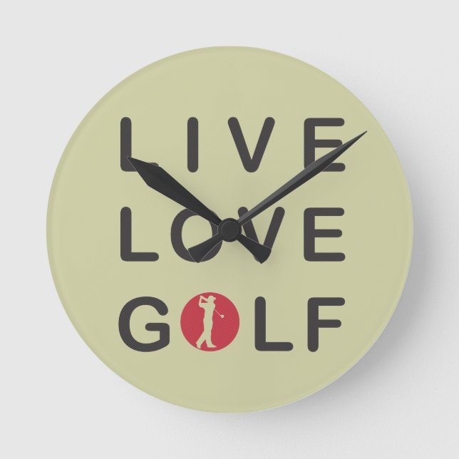 Live Love Golf Golfing Red Black Round Clock (Front)