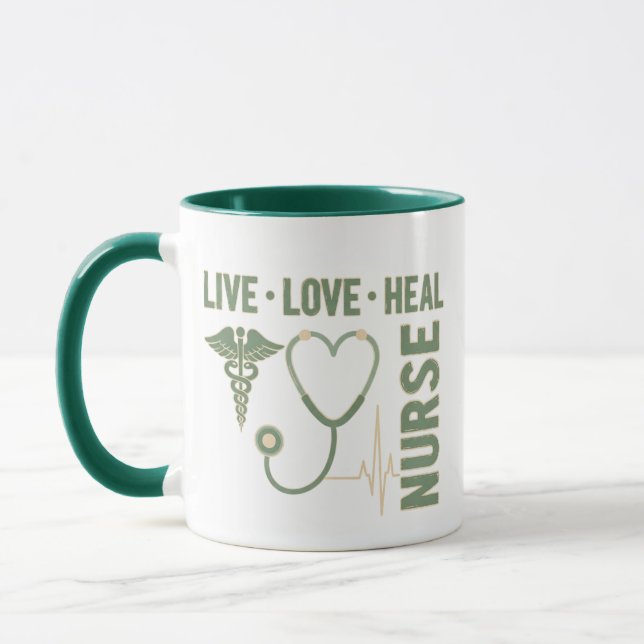 Live Love Heal Nurse Caduceus Stethoscope ECG Mug  (Left)