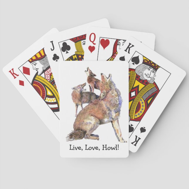 Live Love Howl Fun Quote Howling Coyotes Playing Cards (Back)