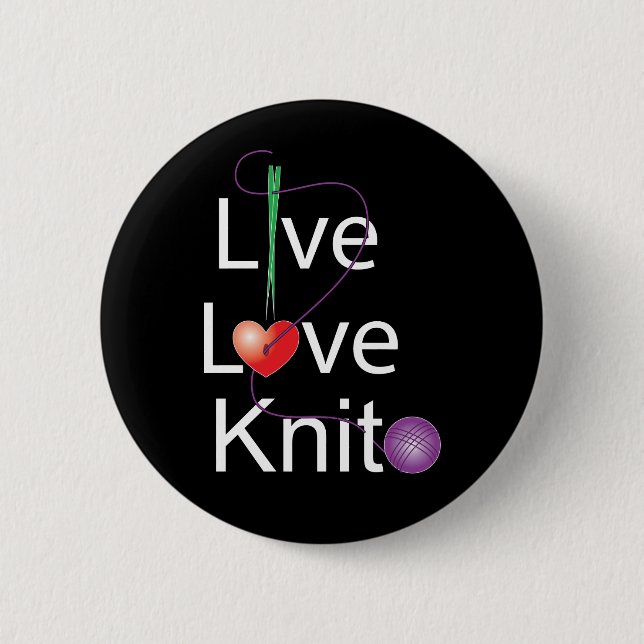 Live Love Knit 6 Cm Round Badge (Front)