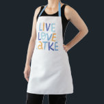 Live Love Latke Hanukkah Design Apron<br><div class="desc">Celebrate the joy of Hanukkah with this colourful "Live Love Latke" design. Featuring bright colours and playful typography,  this graphic is perfect for a variety of products,  from home decor to gifts. Add a touch of holiday spirit and deliciousness to your space with this fun and festive design.</div>