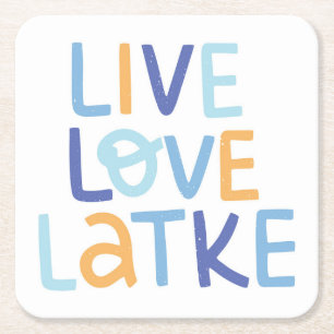 Live Love Latke Hanukkah Design Square Paper Coaster