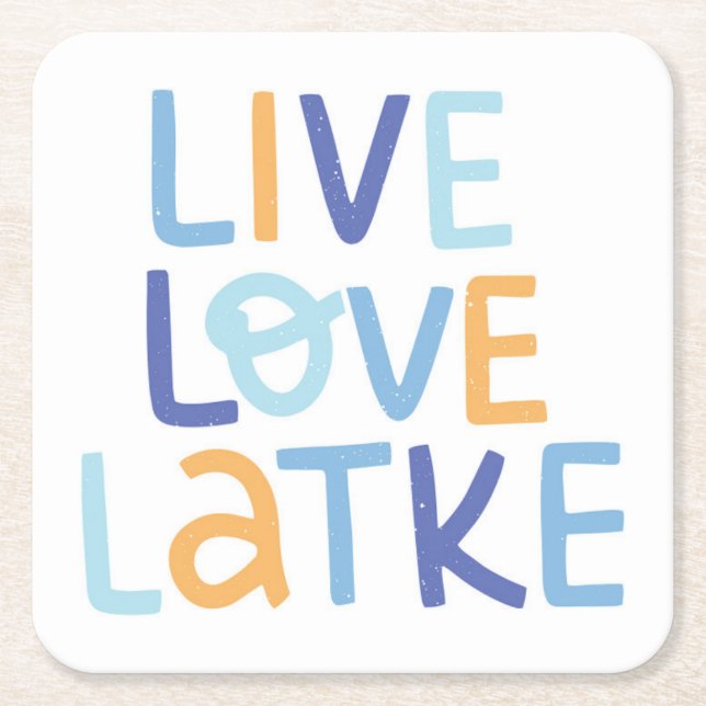 Live Love Latke Hanukkah Design Square Paper Coaster (Front)