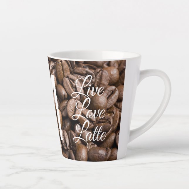 Live Love Latte Coffee Beans Modern Monogrammed Latte Mug (Right)