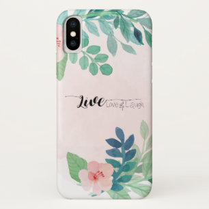 Live, Love, Laugh Boho Floral Watercolor Design iPhone X Case