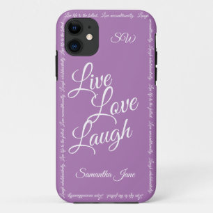 Live Love Laugh Elegant White Script Soft Purple iPhone 11 Case