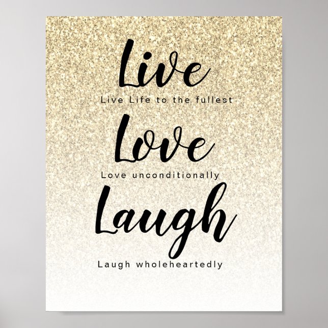 Live Love Laugh Girly Gold Glitter Typography Poster (Front)