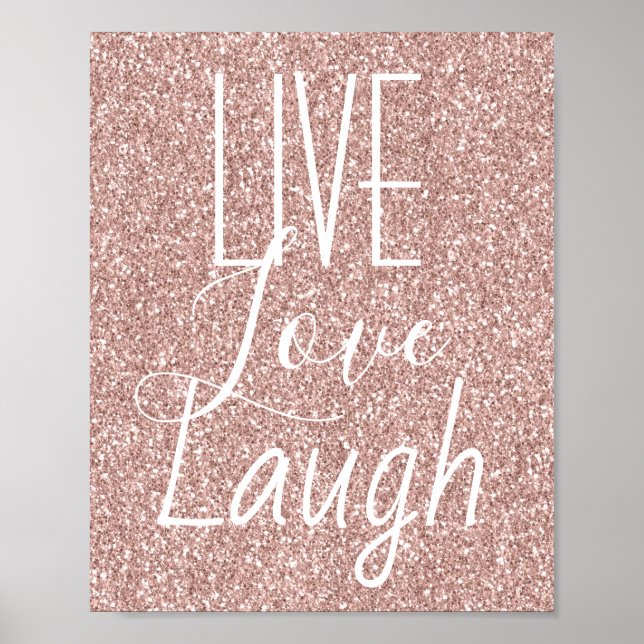 Live Love Laugh Girly Pink Glitter Poster (Front)