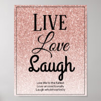 Live Love Laugh Girly Rose Gold Glitter Typography