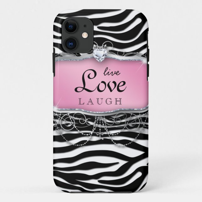 Live Love Laugh iPhone Case Cover Zebra Pink Heart (Back)