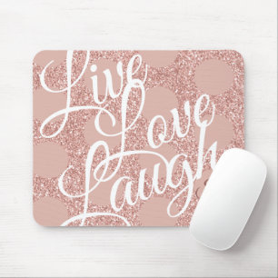 Live Love Laugh Pink Glitter Rose Dot Monogram Mouse Pad