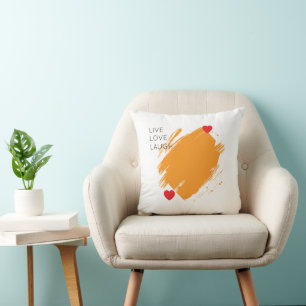 live love laugh red hearts yellow abstract cushion