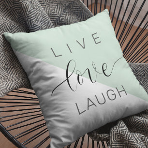 Live Love Laught Positive Motivation Mint Quote Cushion