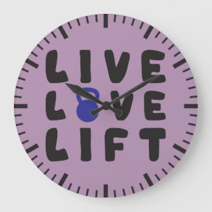 Live, Love, Lift Fitness Gym Large Clock