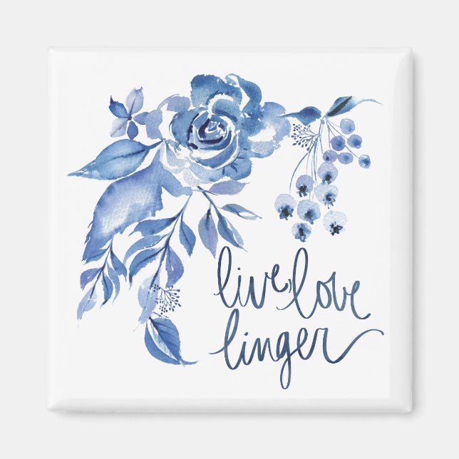 Live Love Linger | Blue Rose Floral Magnet (Front)