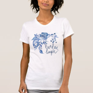 Live Love Linger   Blue Rose Floral T-Shirt