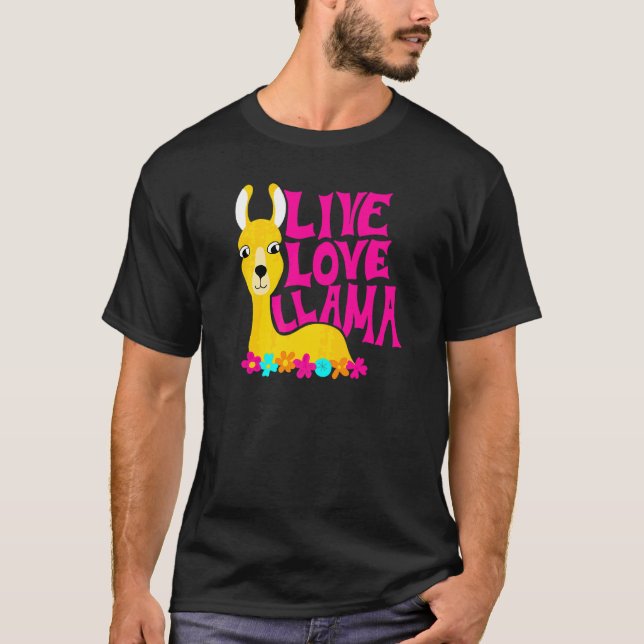 Live Love Llama Flower Power Animal Graphic T-Shirt (Front)