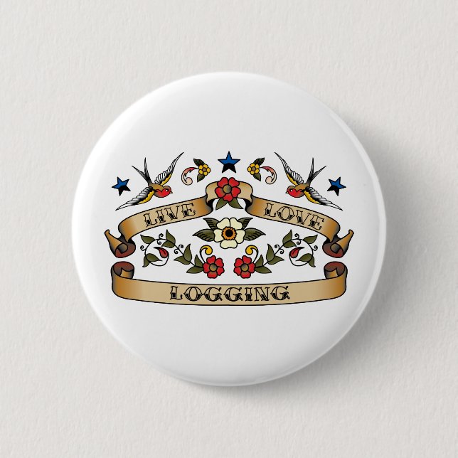 Live Love Logging 6 Cm Round Badge (Front)