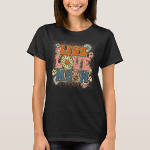 Live Love Meow Leopard Pet Paw Flower Vintage Groo T-Shirt