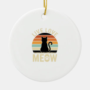 Live Love Meow Vintage Cat Sunset Design_1 Ceramic Ornament