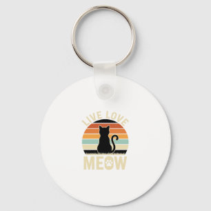 Live Love Meow Vintage Cat Sunset Design_1 Key Ring
