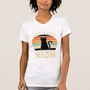 Live Love Meow Vintage Cat Sunset Design_1 T-Shirt